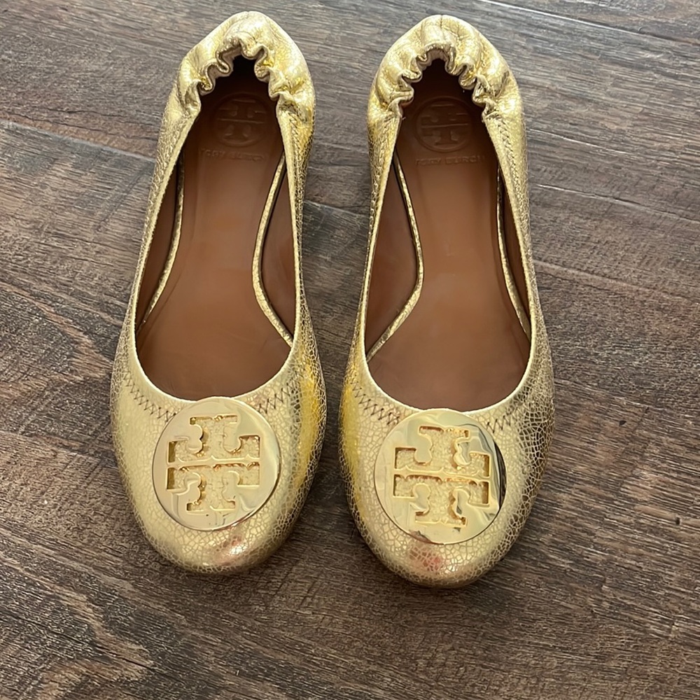 Tory Burch Metallic Gold Flats